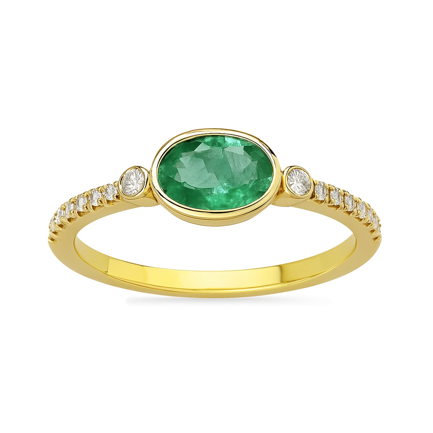14k Emerald Diamond Oval Bezel Ring