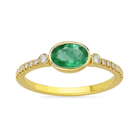 14k Emerald Diamond Oval Bezel Ring