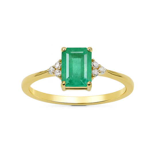 14k Emerald Diamond Rectangle Prong Ring