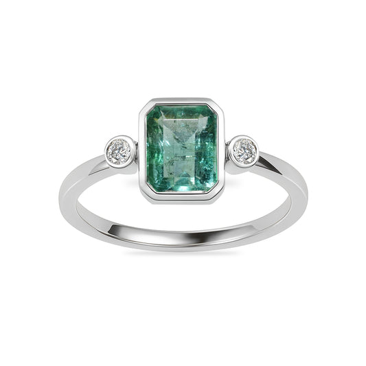 14k White Gold Emerald Diamond Rectangle Bezel Ring