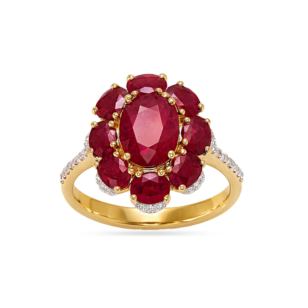 14k Ruby Diamond Oval Flower Ring