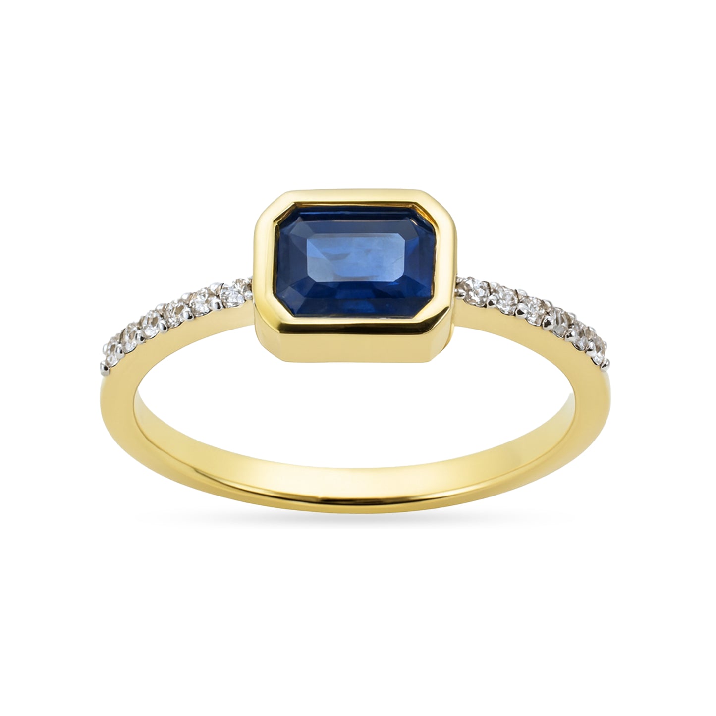 14k Sapphire Diamond Rectangle Bezel Ring