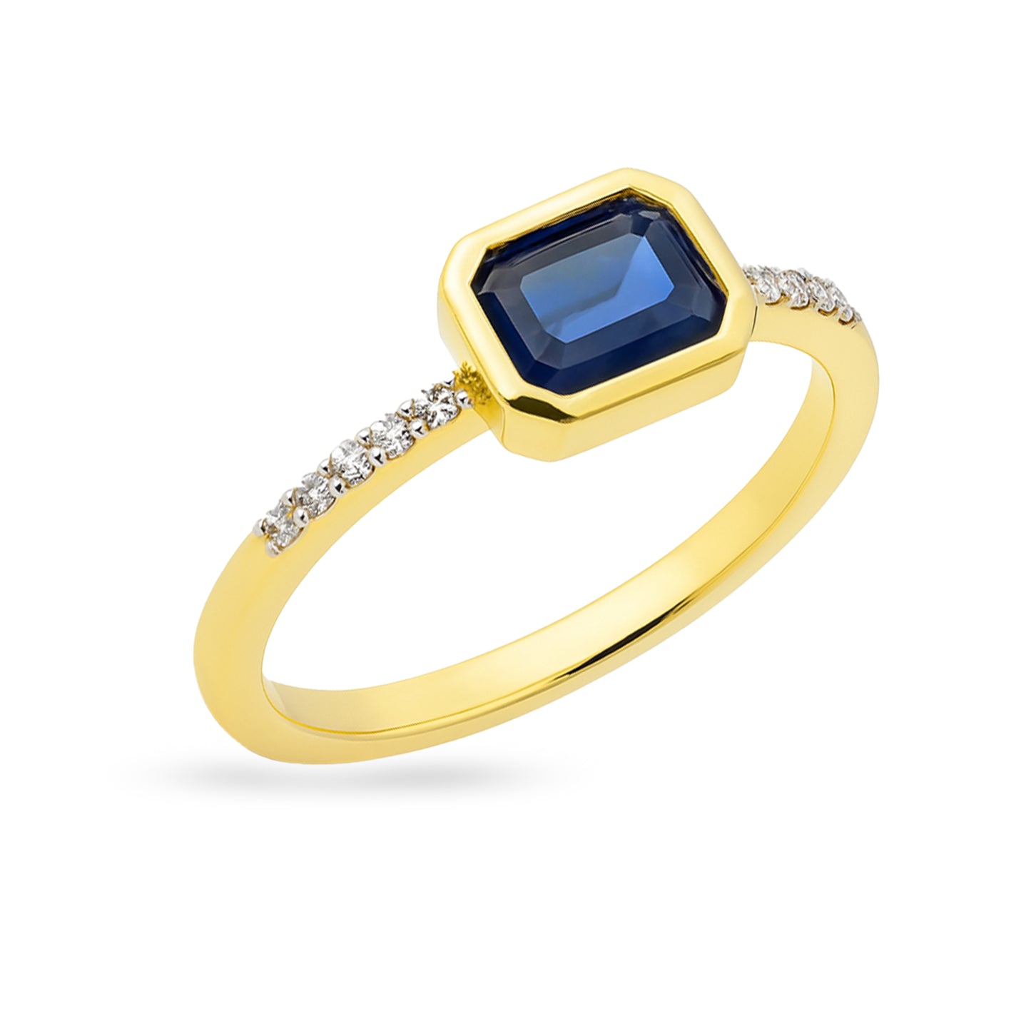14k Sapphire Diamond Rectangle Bezel Ring