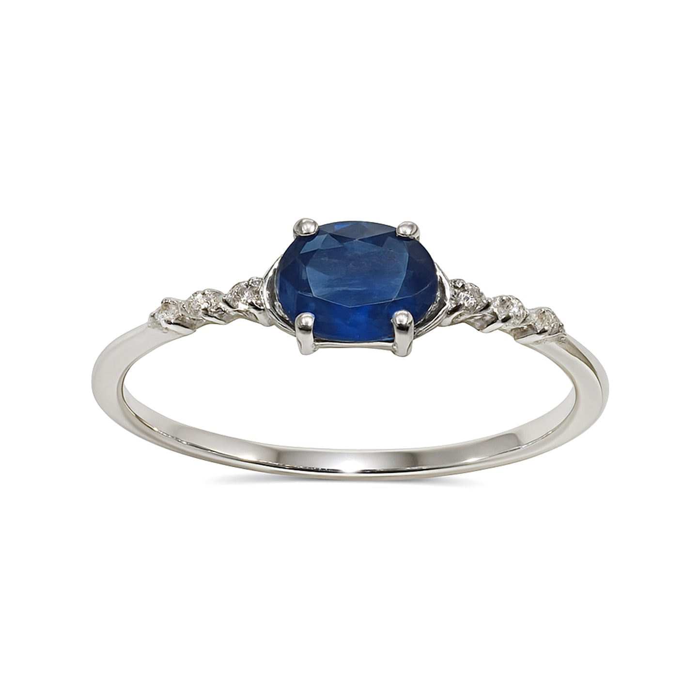 14k White Gold Sapphire Diamond Oval Prong Ring