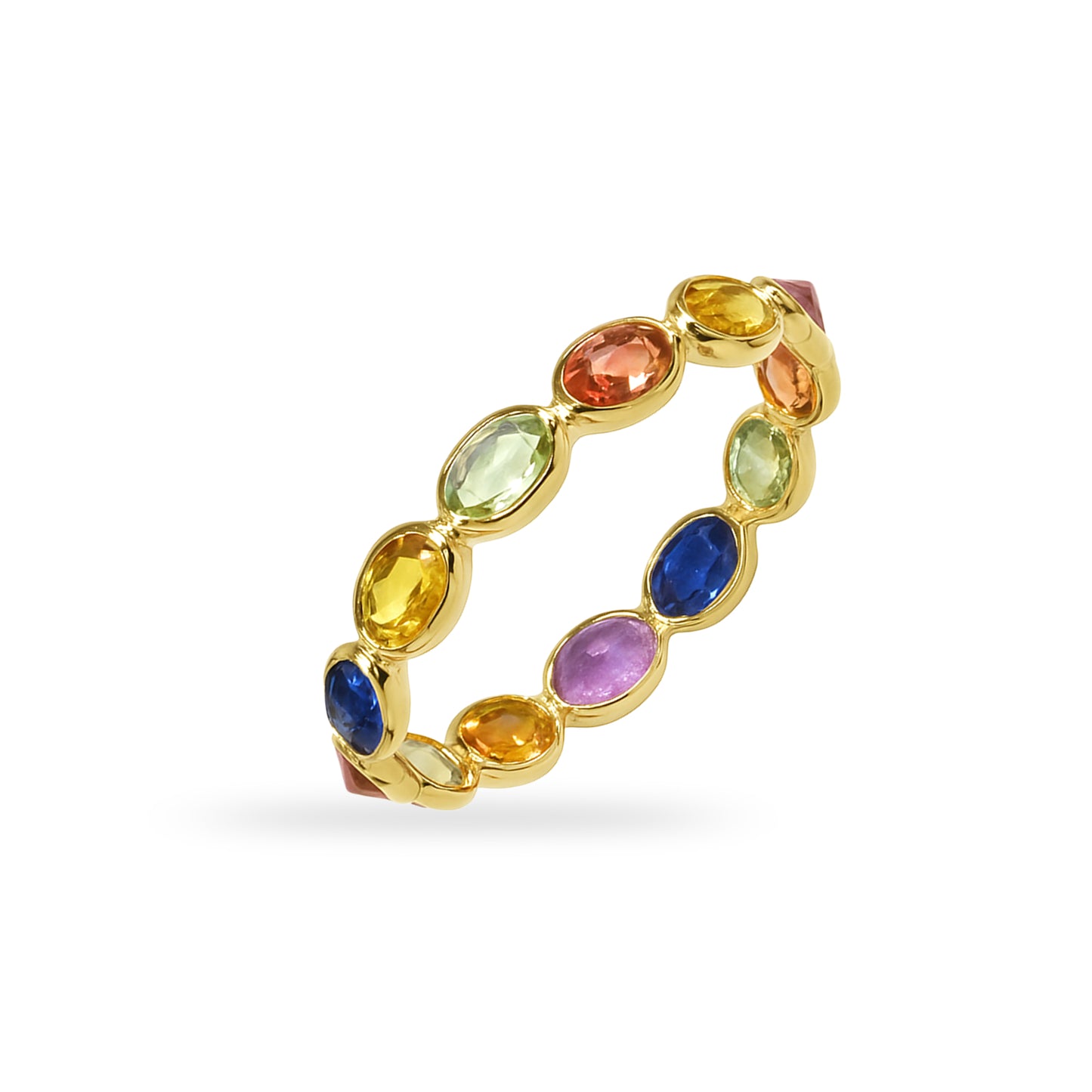 14k Multi Sapphire Oval Bezel Ring
