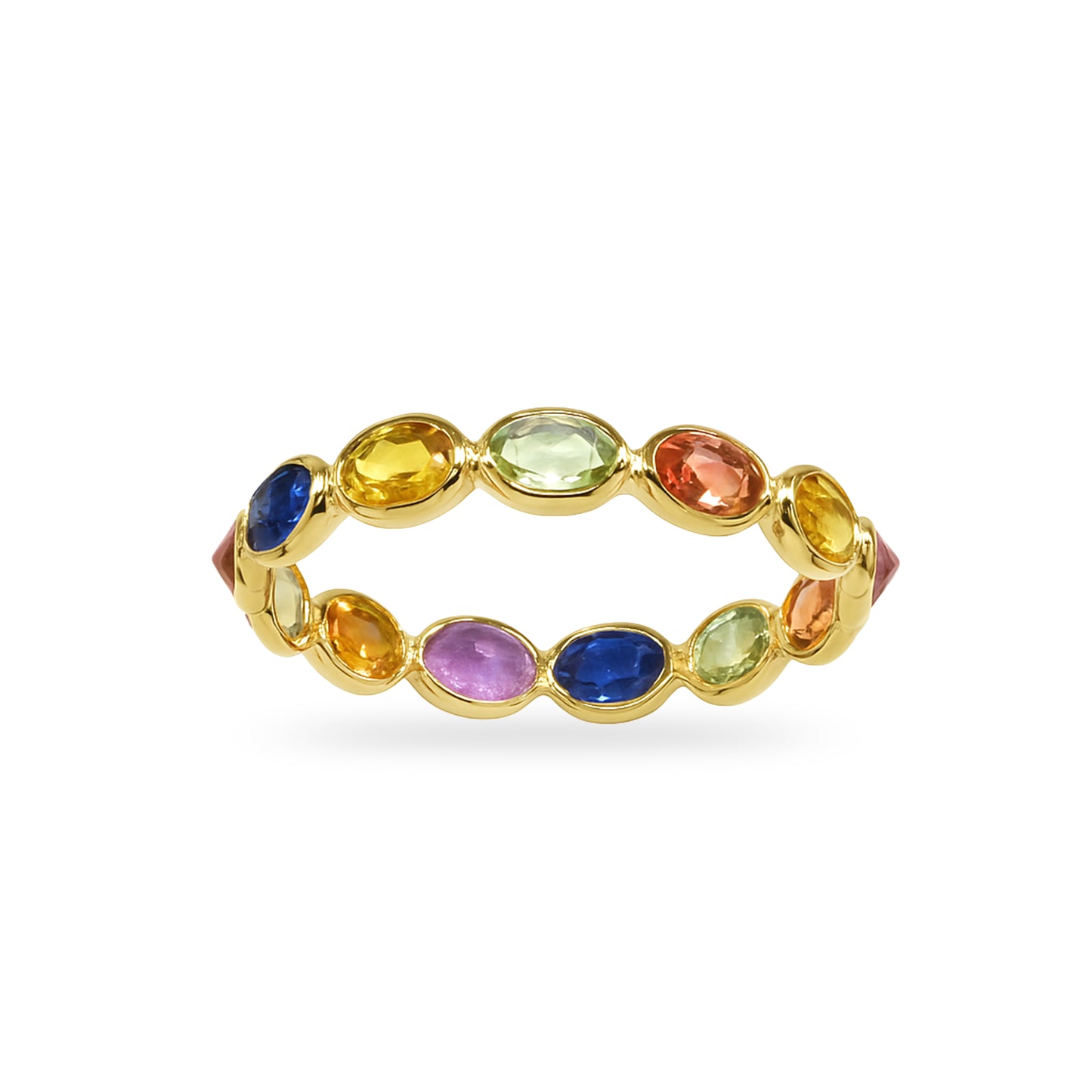 14k Multi Sapphire Oval Bezel Ring