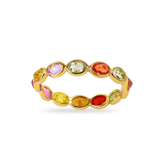 14k Multi Sapphire Oval Bezel Ring