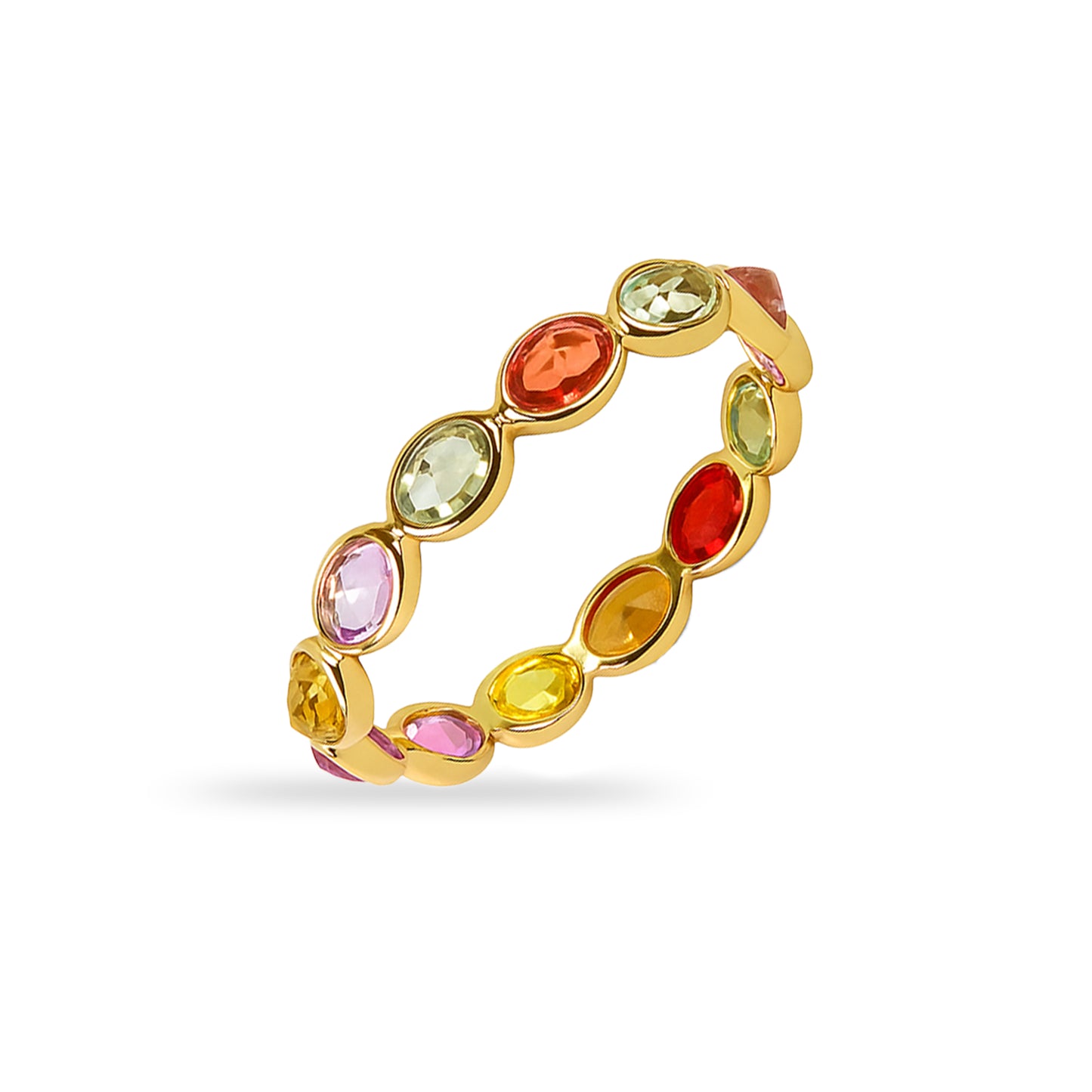 14k Multi Sapphire Oval Bezel Ring