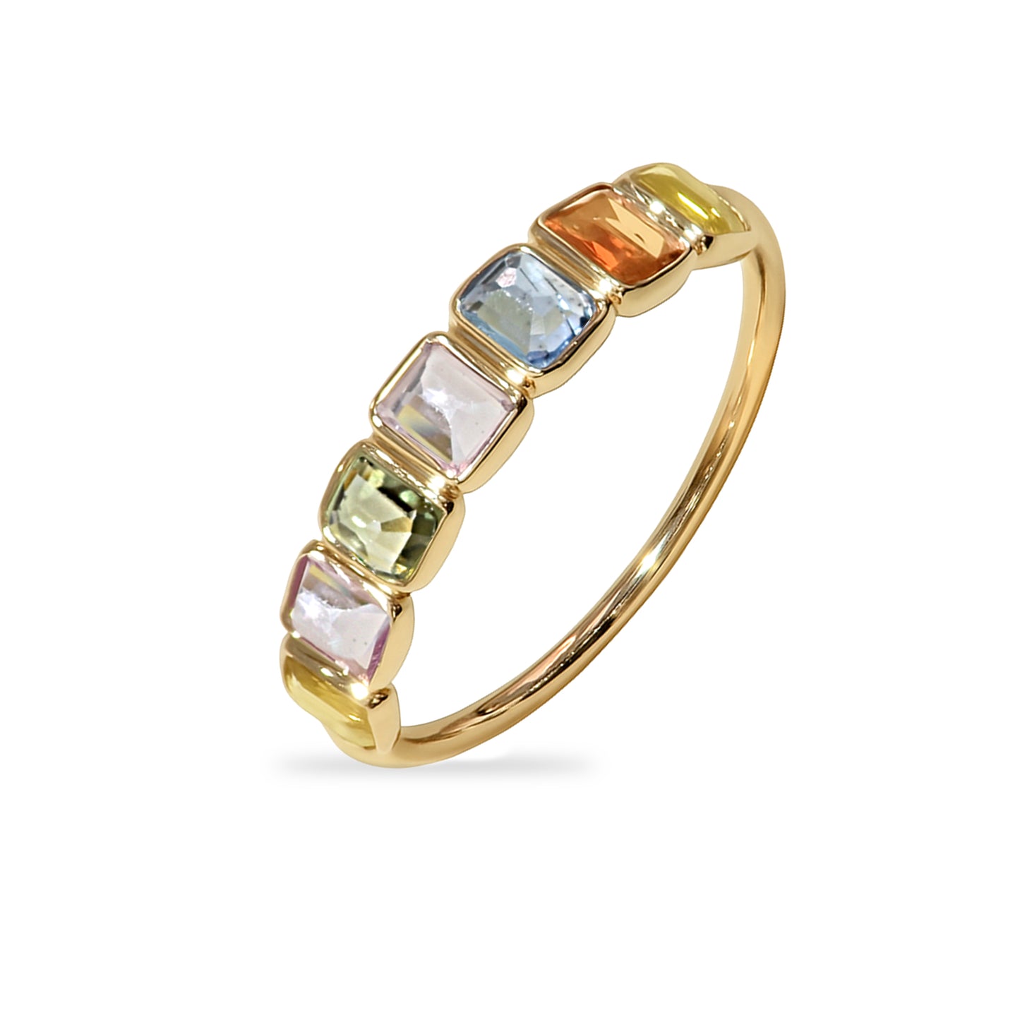 14k Multi Sapphire Rectangle Bezel Ring