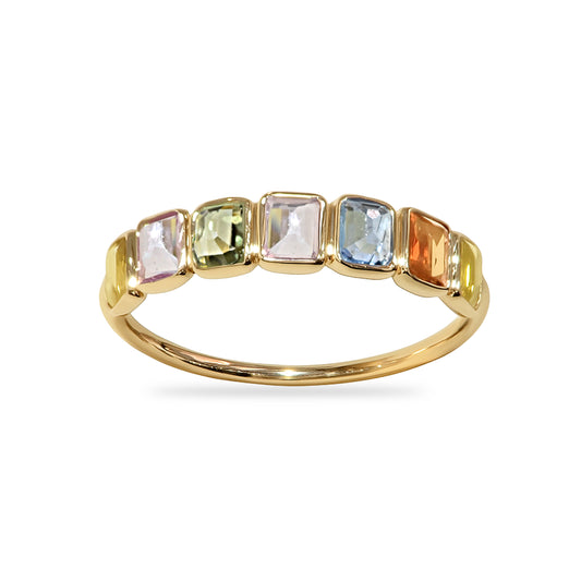 14k Multi Sapphire Rectangle Bezel Ring