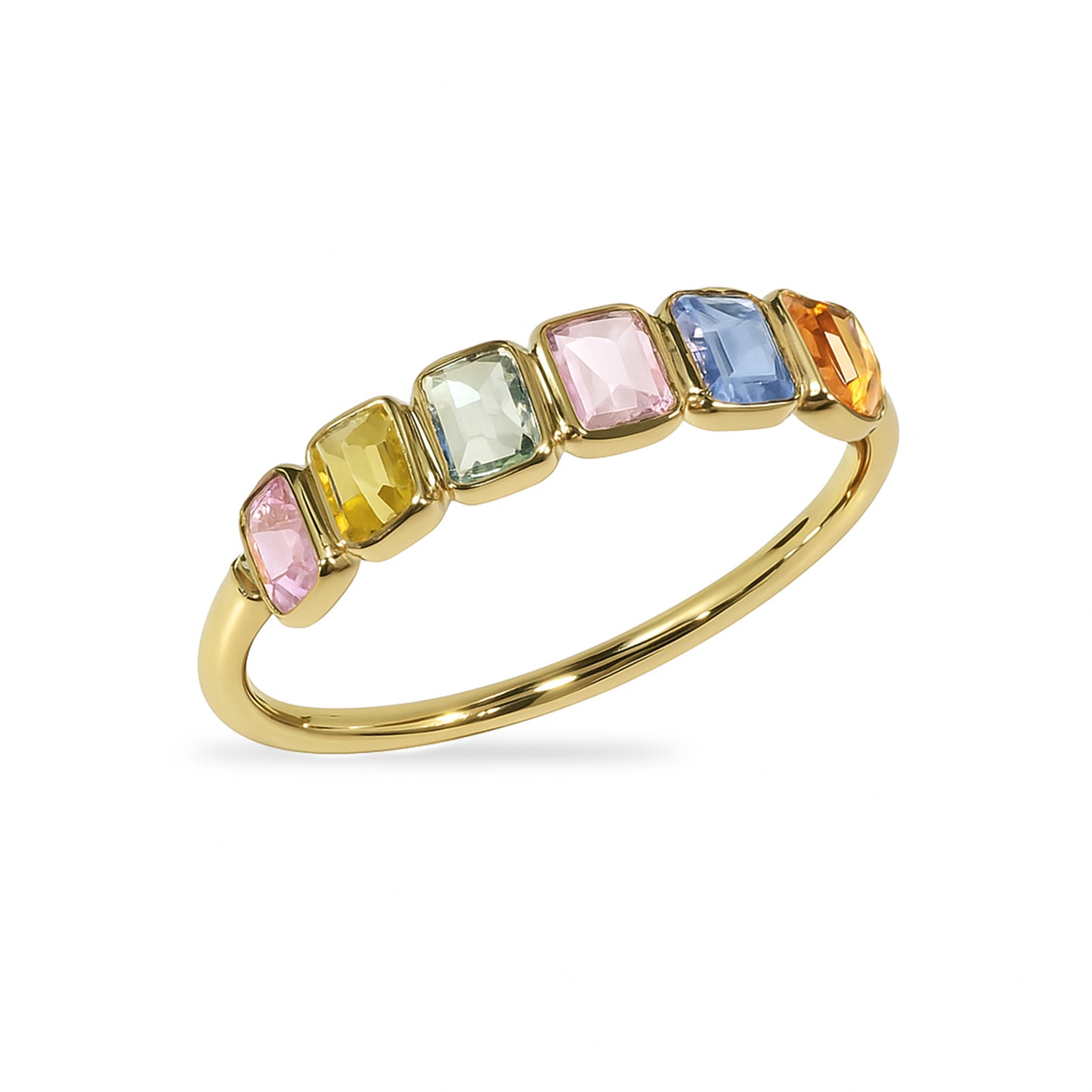 14k Multi Sapphire Rectangles Bezel Ring