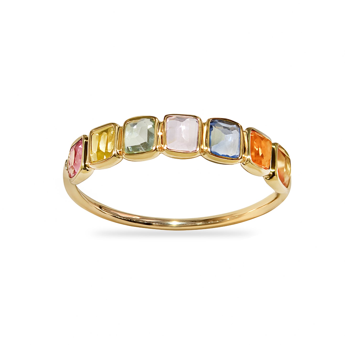 14k Multi Sapphire Rectangles Bezel Ring