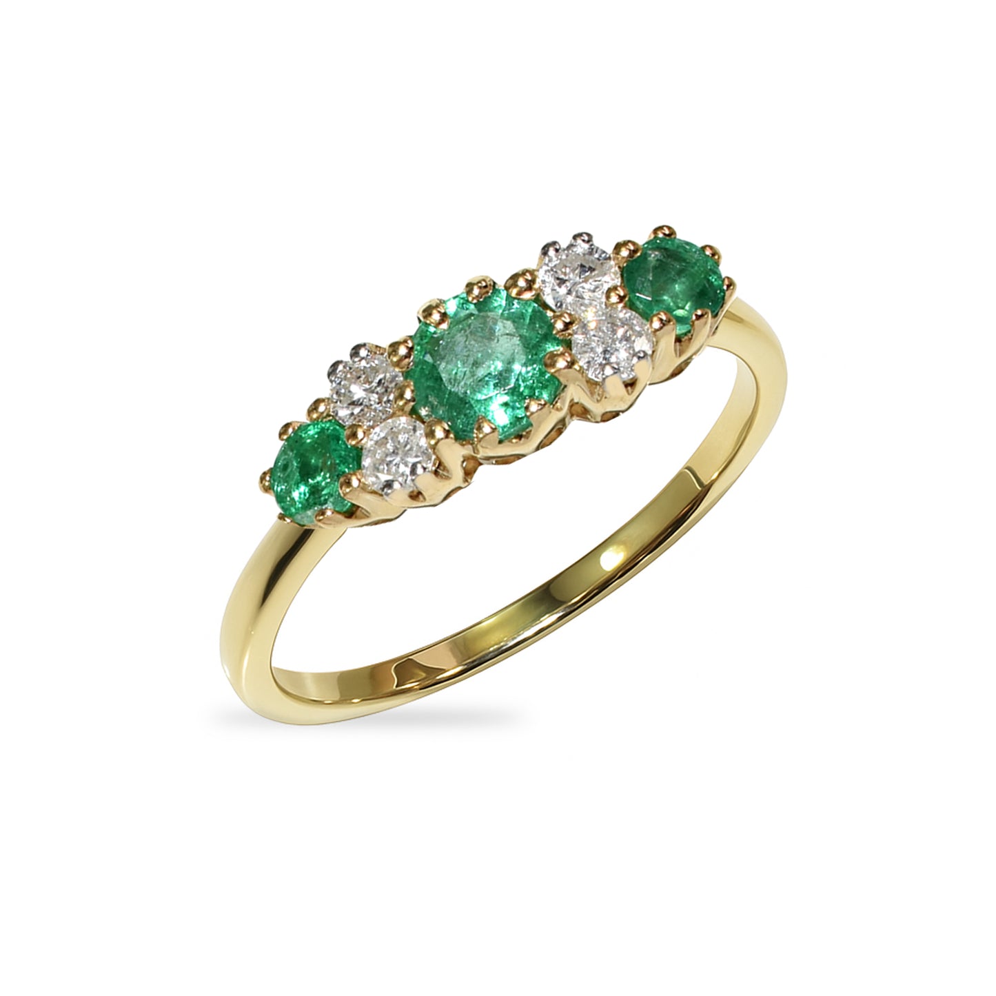 14k Emerald Diamond Prong Multi Stone Ring
