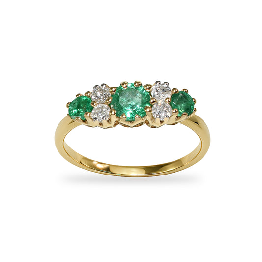 14k Emerald Diamond Prong Multi Stone Ring