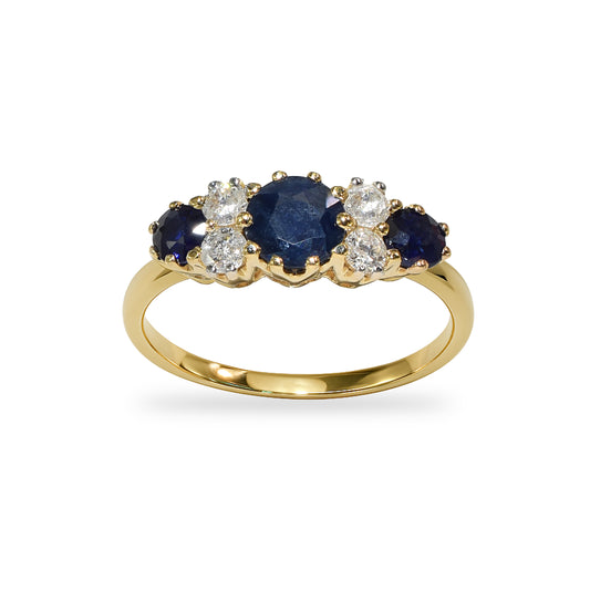 14k Sapphire Diamond Prong Multi Stone Ring