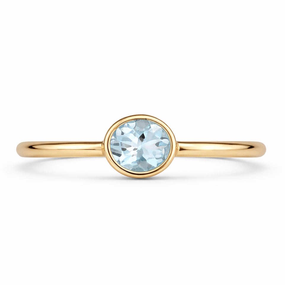 14k Aquamarine Oval Bezel Ring