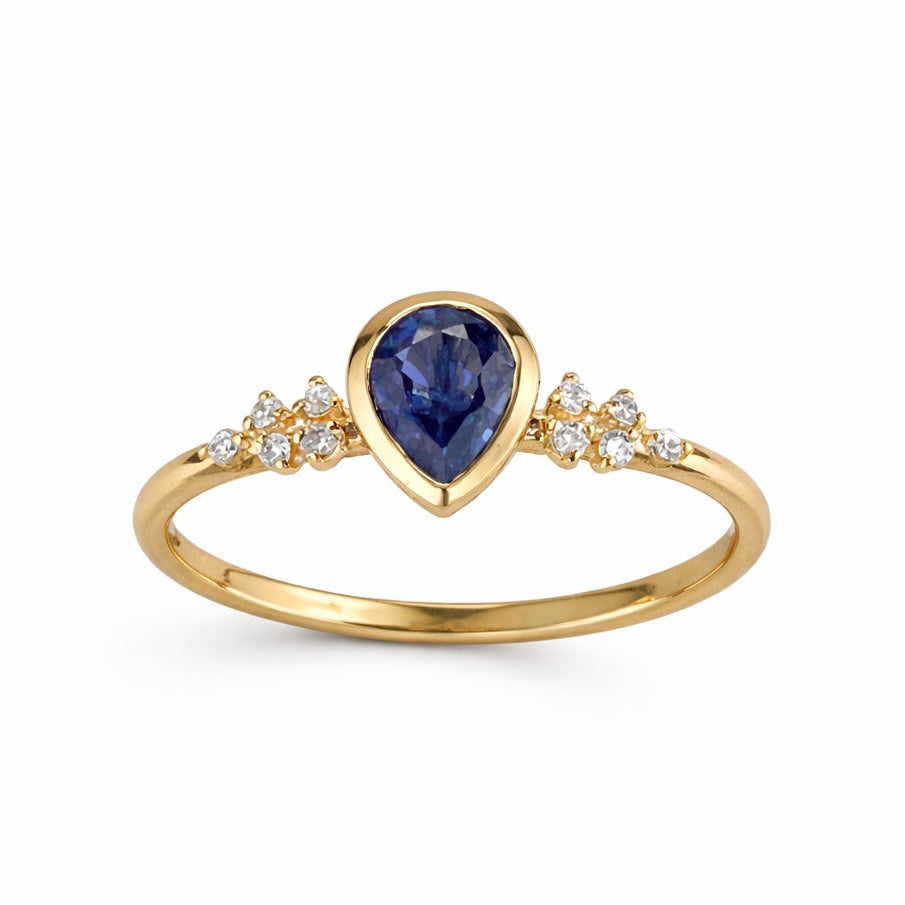 14k Sapphire and Diamonds Drop Bezel Ring