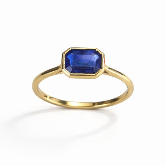 14k Emerald Cut Sapphire Bezel Ring