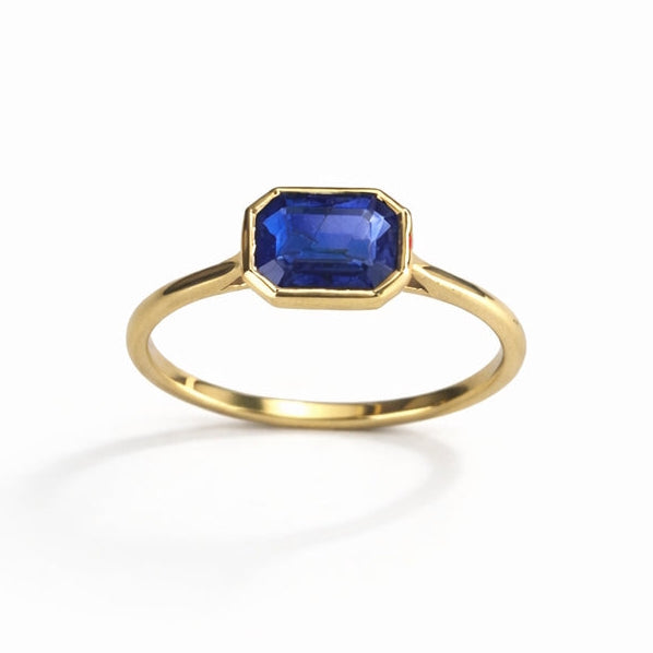 14k Emerald Cut Sapphire Bezel Ring