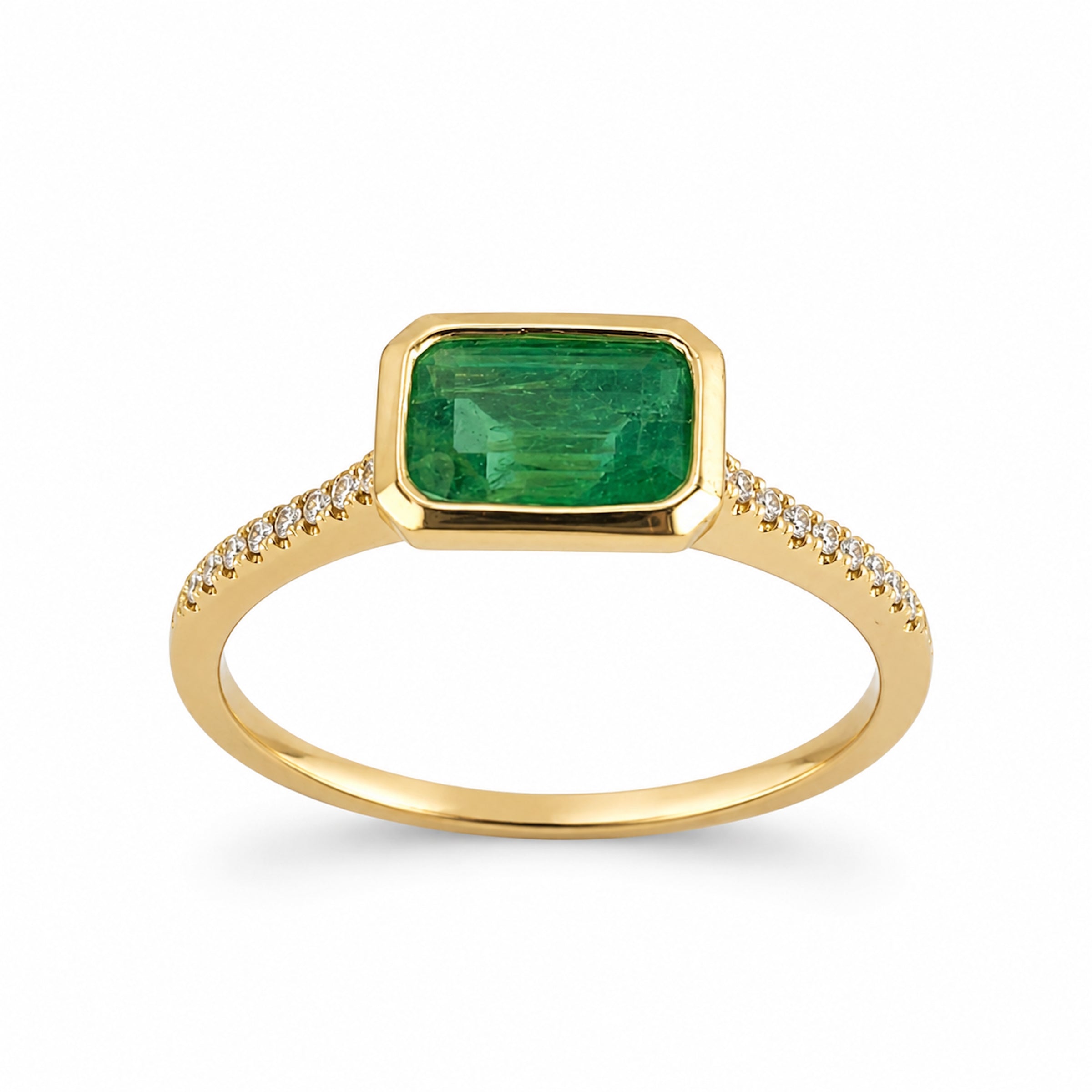 14k Octagon Bezel Precious Stone With Diamonds Ring