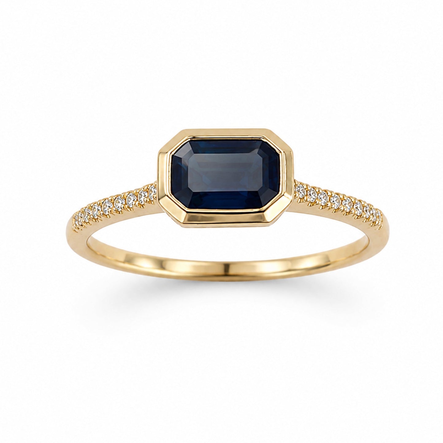 14k Octagon Bezel Precious Stone With Diamonds Ring