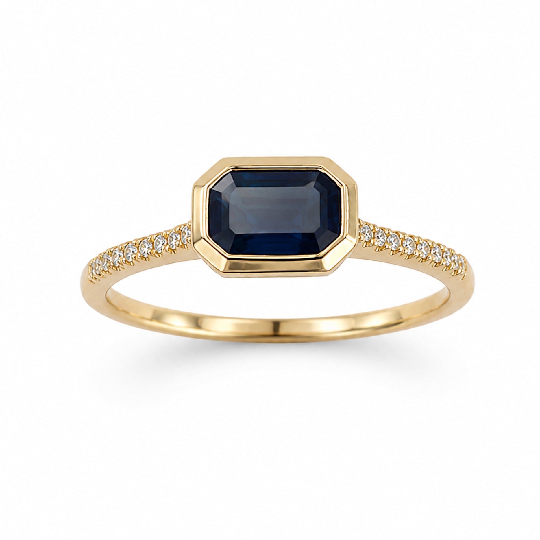 14k Octagon Bezel Precious Stone With Diamonds Ring