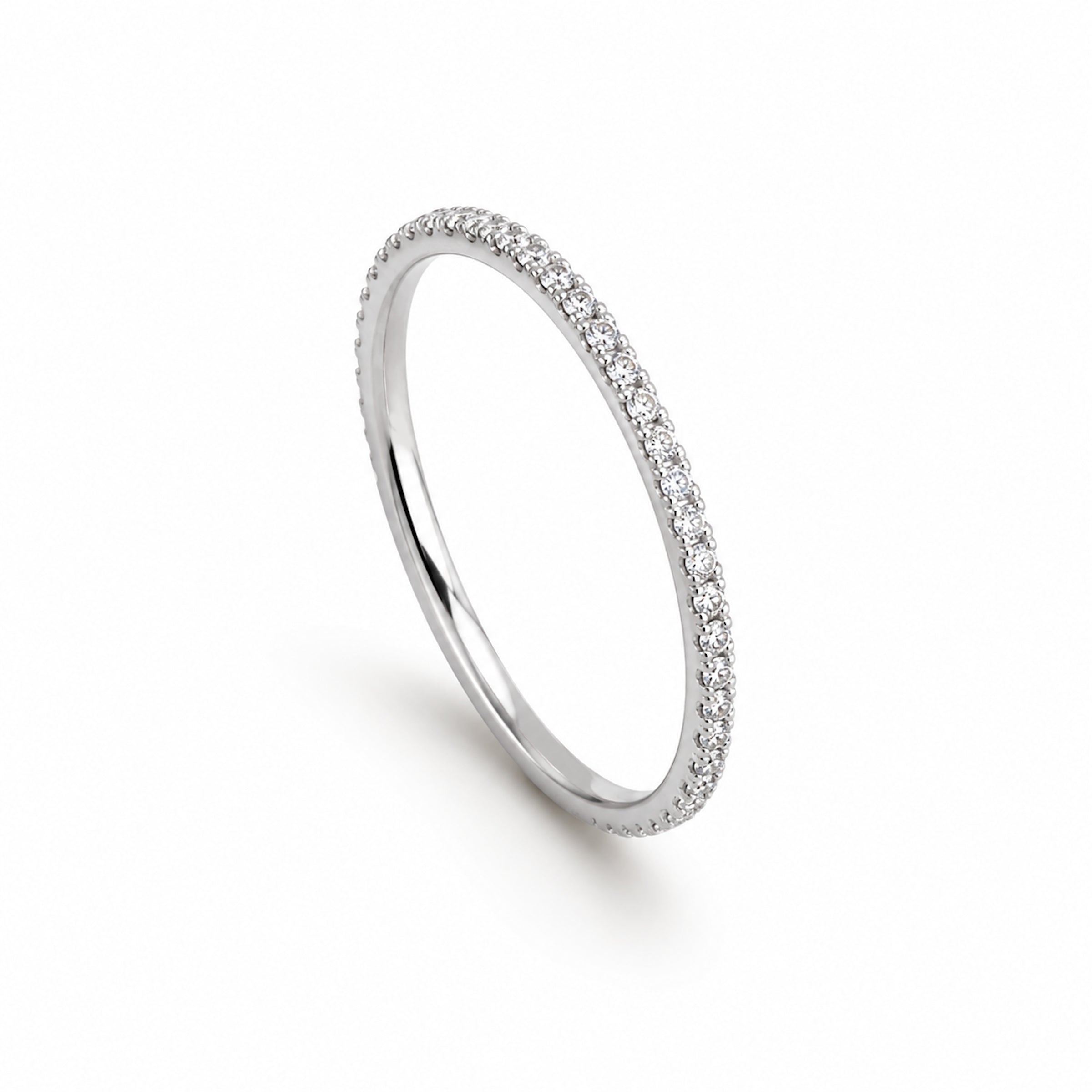 14k White Gold Stack Band Diamond Ring