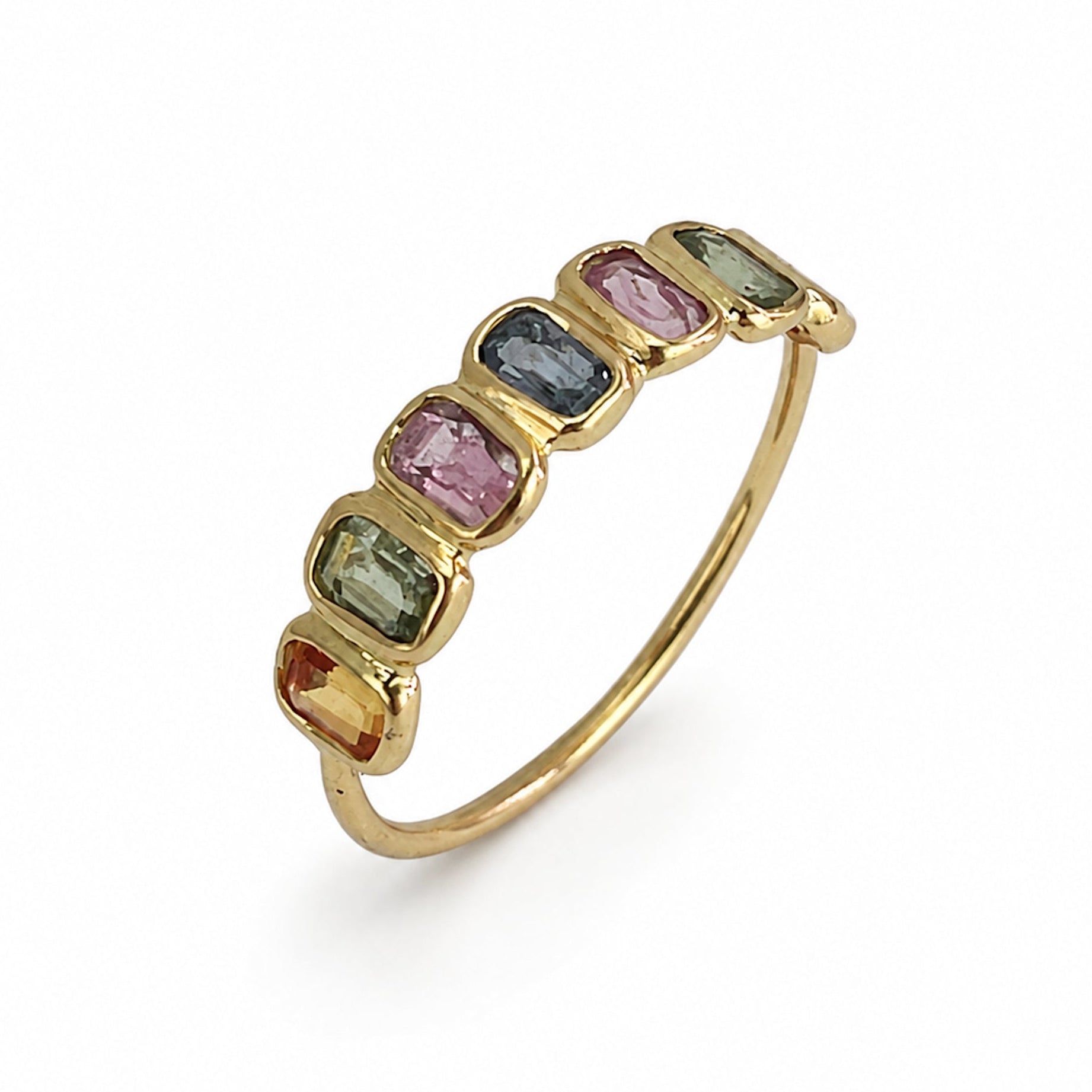 14k Multi Sapphire Half Eternity Bezel Ring