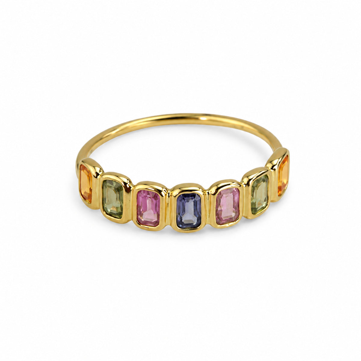 14k Multi Sapphire Half Eternity Bezel Ring