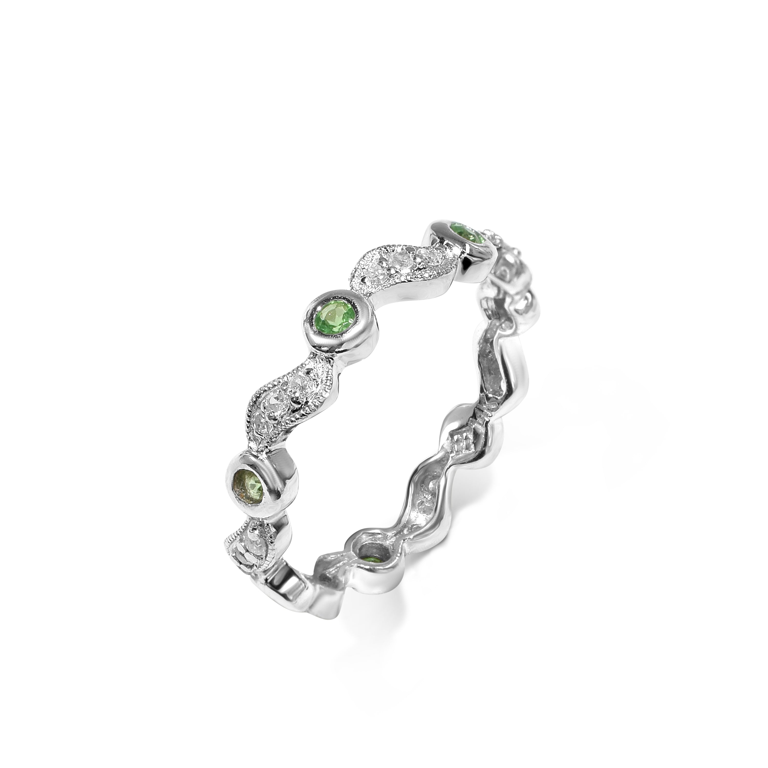 14k White Gold Green Garnet Diamond Ring