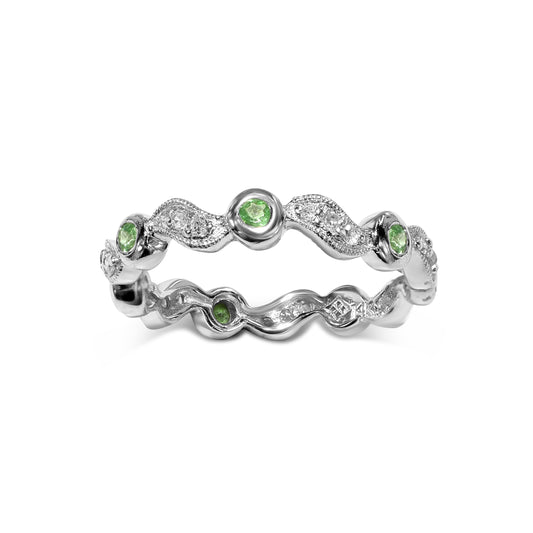 14k White Gold Green Garnet Diamond Ring