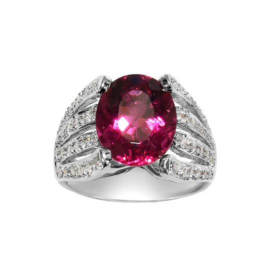 18k White Gold Rubelite Tourmaline Diamond Ring