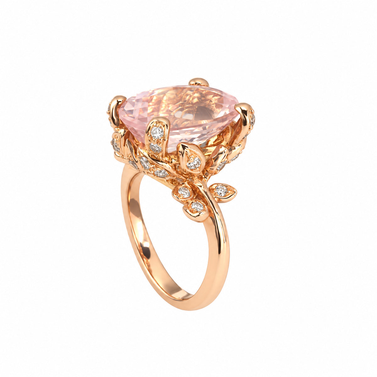 14k Rose Gold Rose Quartz Desert Diamond Secret Garden Ring