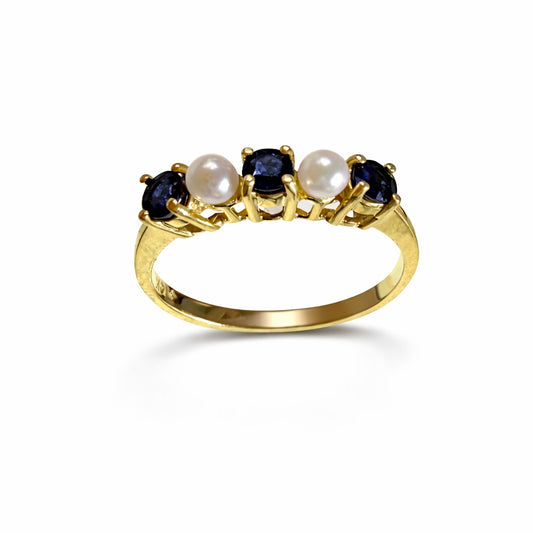 14k Sapphire Cultured Pearl Ring