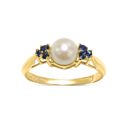 14k Sapphire Cultured Pearl Ring