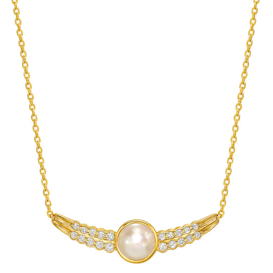 14k Cultured Pearl Diamond Chevron Necklace