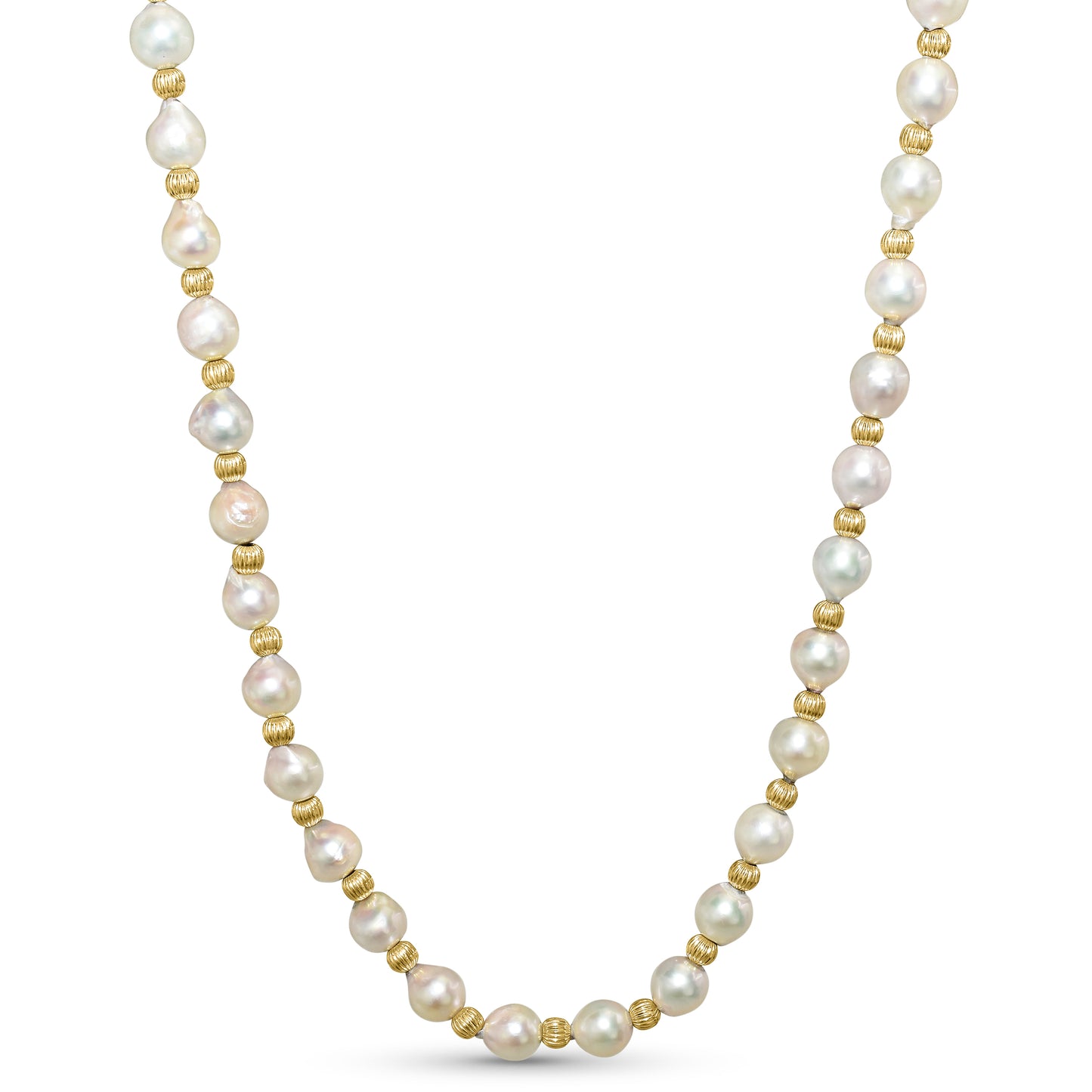 14k Japanese Baroque Cultured Pearl Necklace with Gold Beads