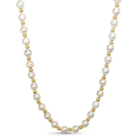 14k Japanese Baroque Cultured Pearl Necklace with Gold Beads