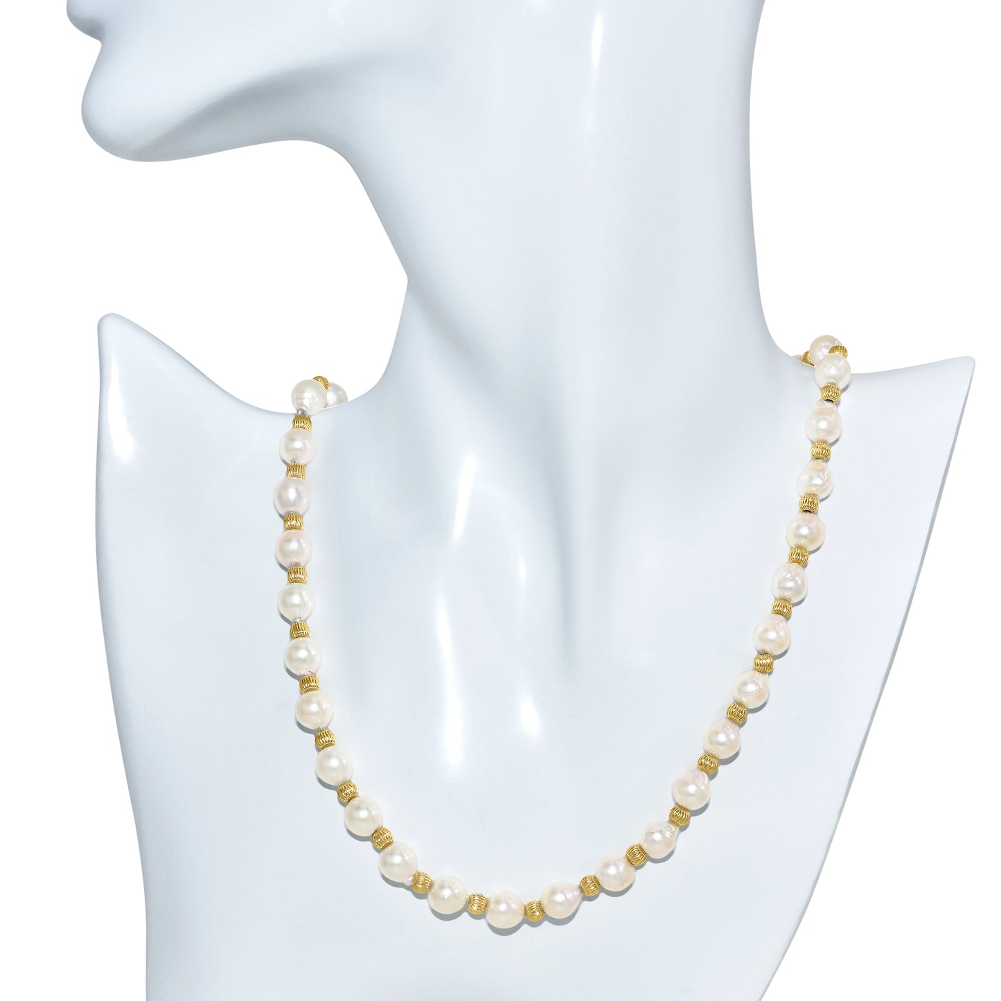 14k Japanese Baroque Cultured Pearl Necklace with Gold Beads