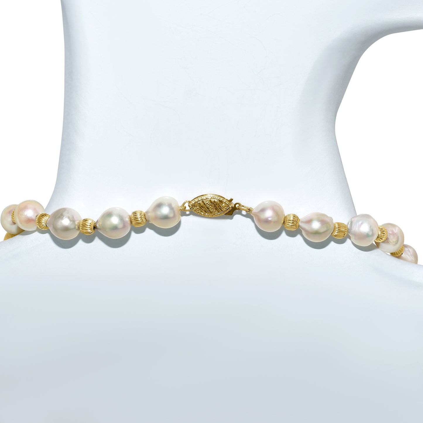 14k Japanese Baroque Cultured Pearl Necklace with Gold Beads