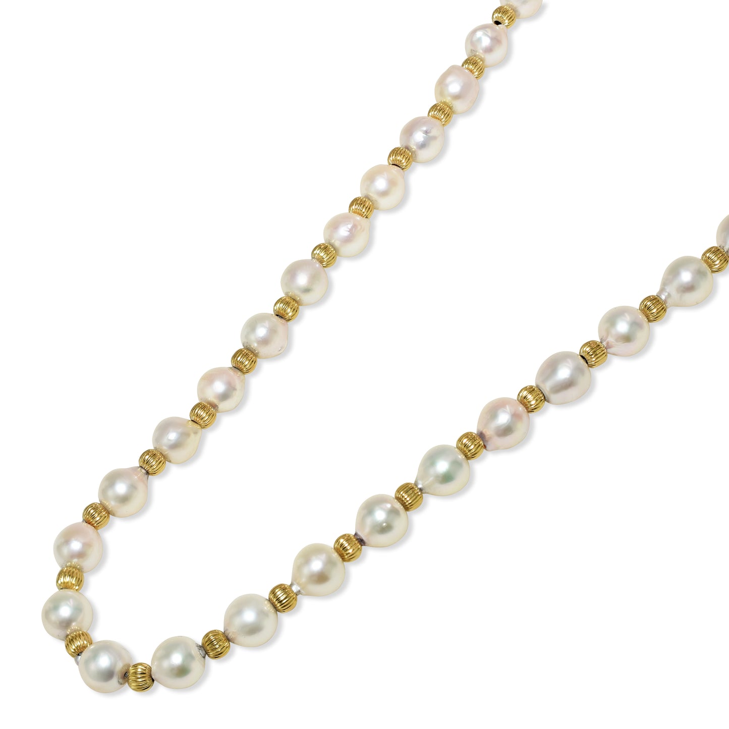 14k Japanese Baroque Cultured Pearl Necklace with Gold Beads