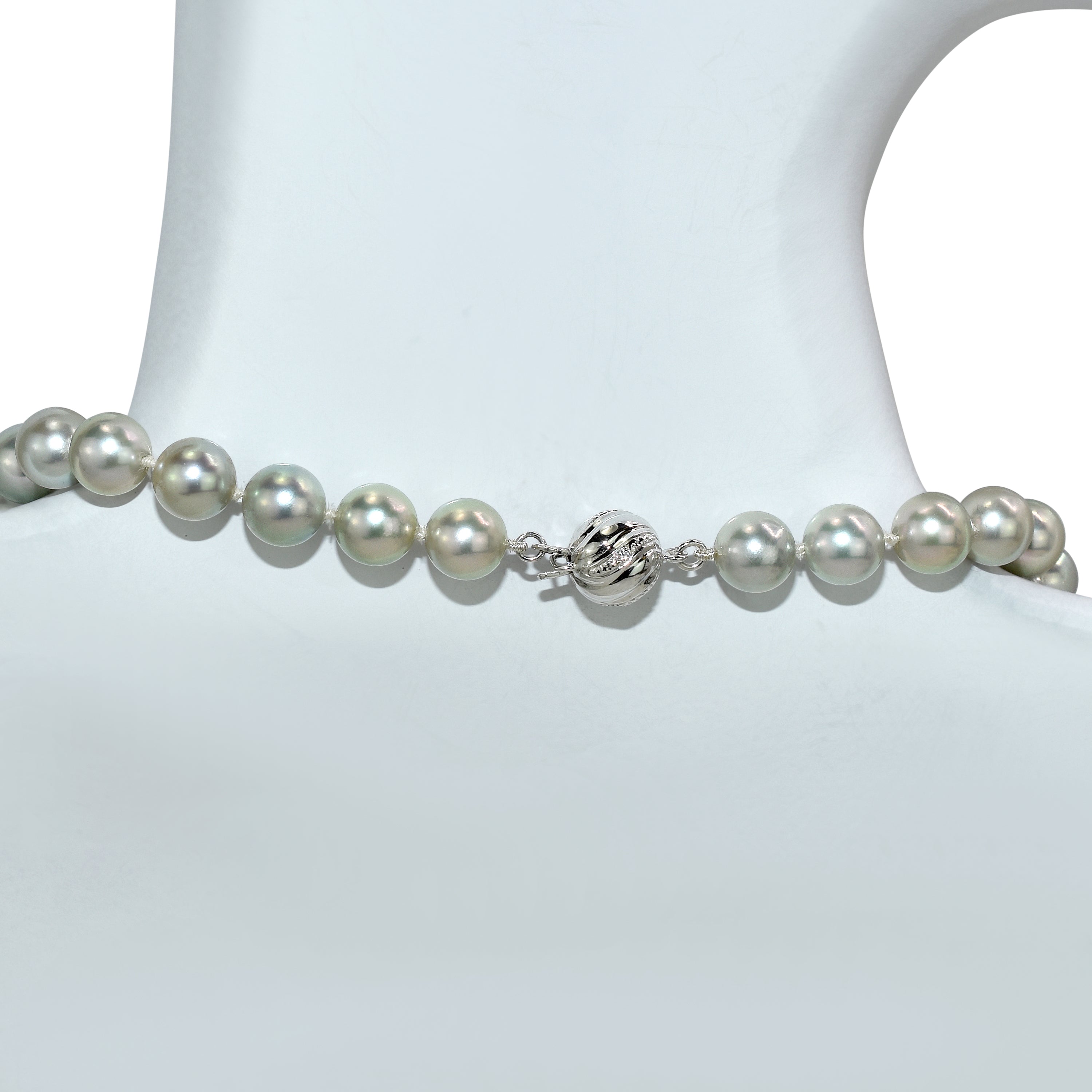 14kw Diamond Silver Grey Color Akoya Cultured Pearl Necklace