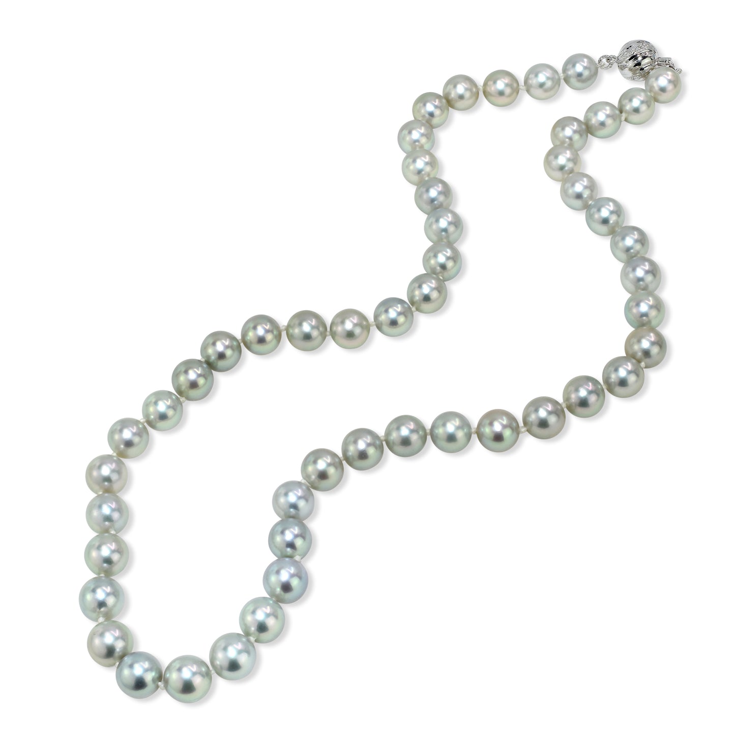 14KW Diamond Silver Grey Color Akoya Cultured Pearl Necklace 18"