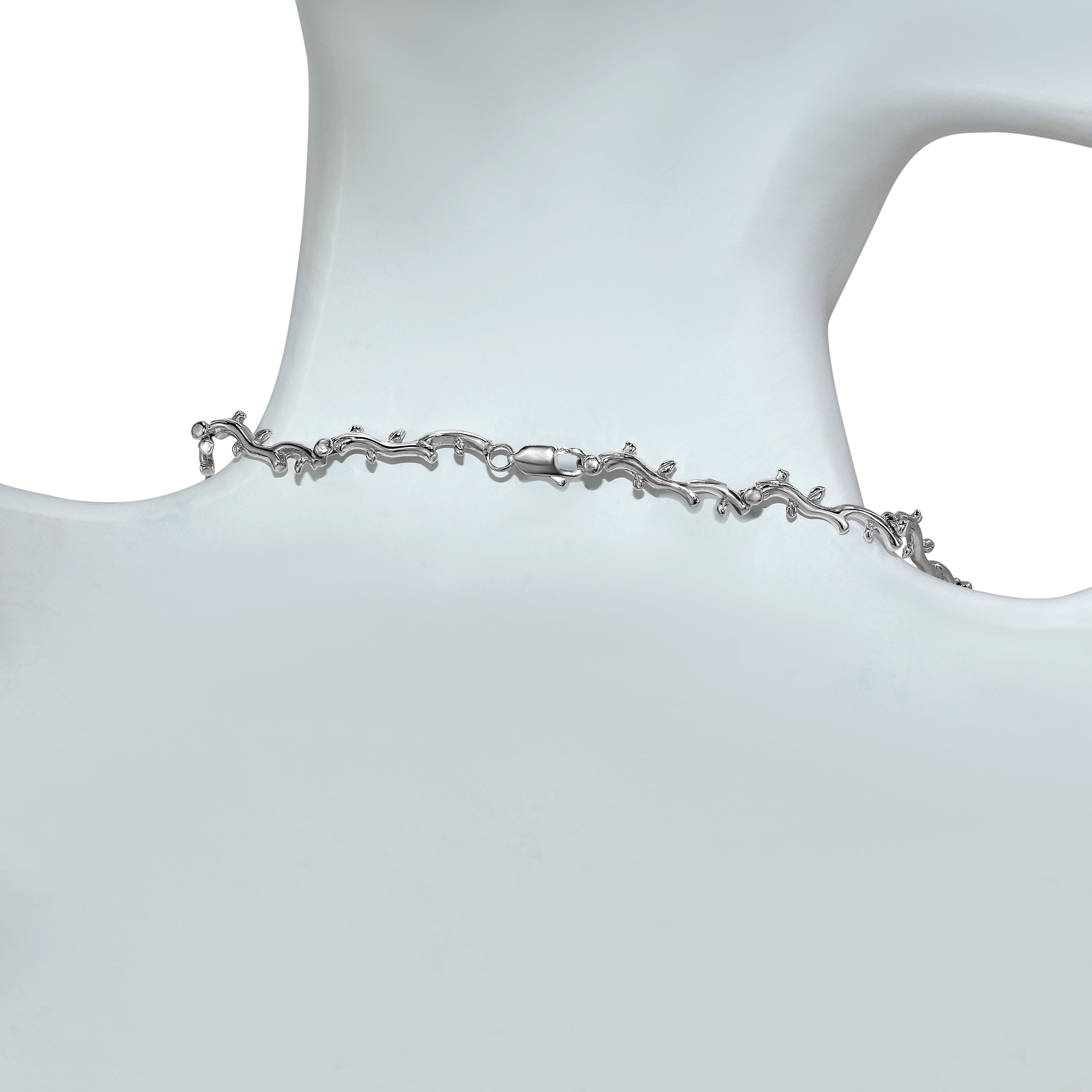 14k White Gold Fresh Water Pearl Diamond Leaf Branch Necklace