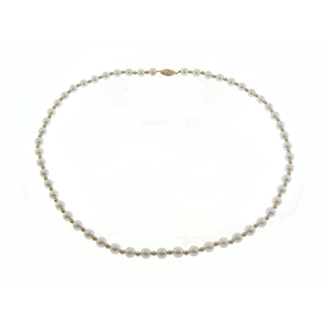 14k Japanese Cultured Pearl Gold Bead Necklace