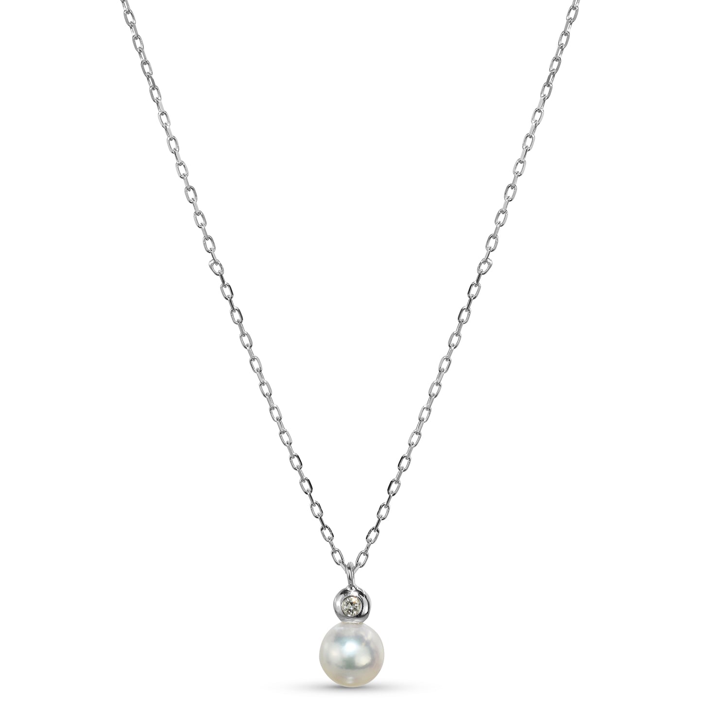 14k White Cultured Pearl Diamond Slider Necklace