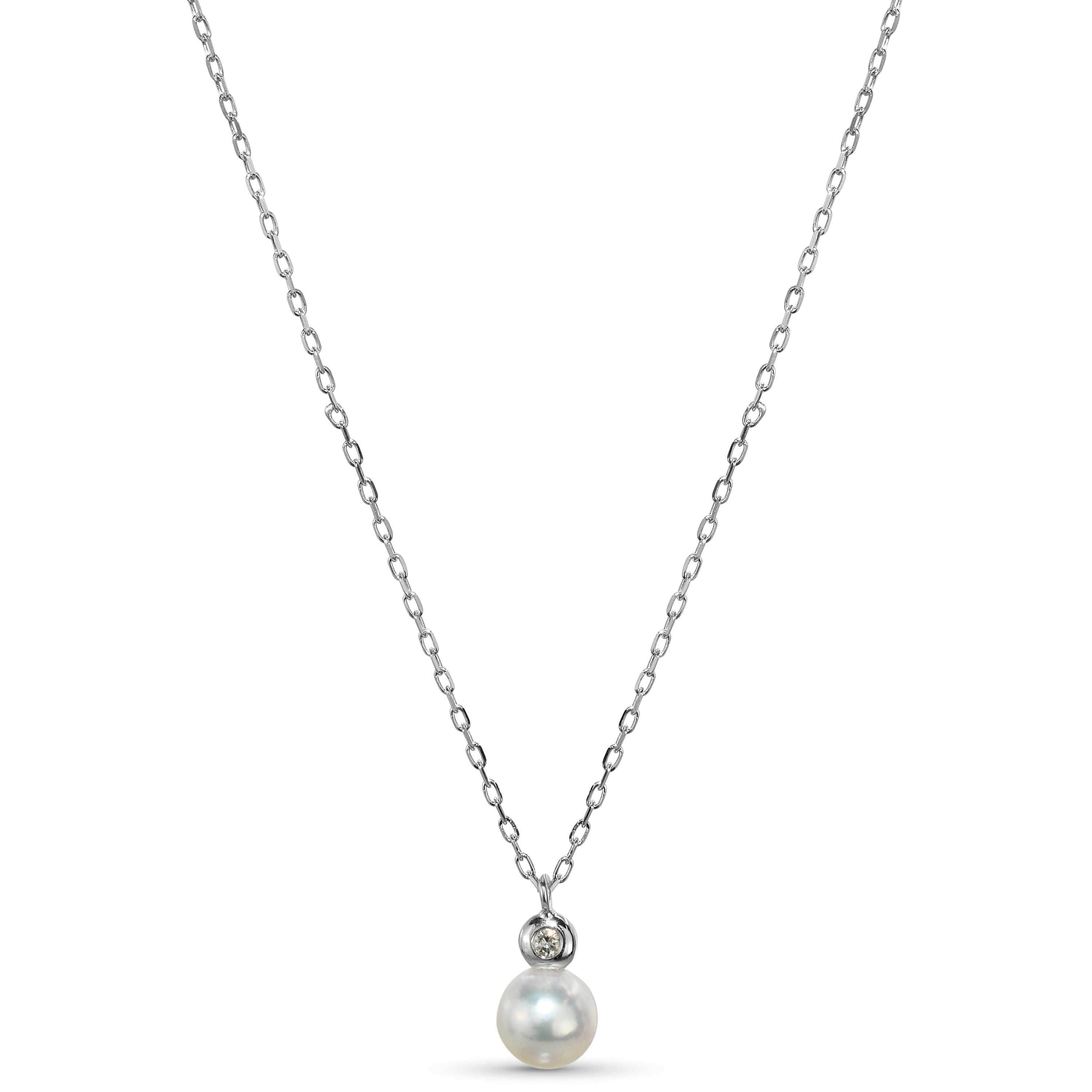 14k White Cultured Pearl Diamond Slider Necklace