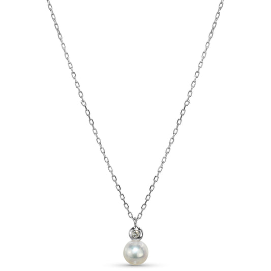 14k White Cultured Pearl Diamond Slider Necklace