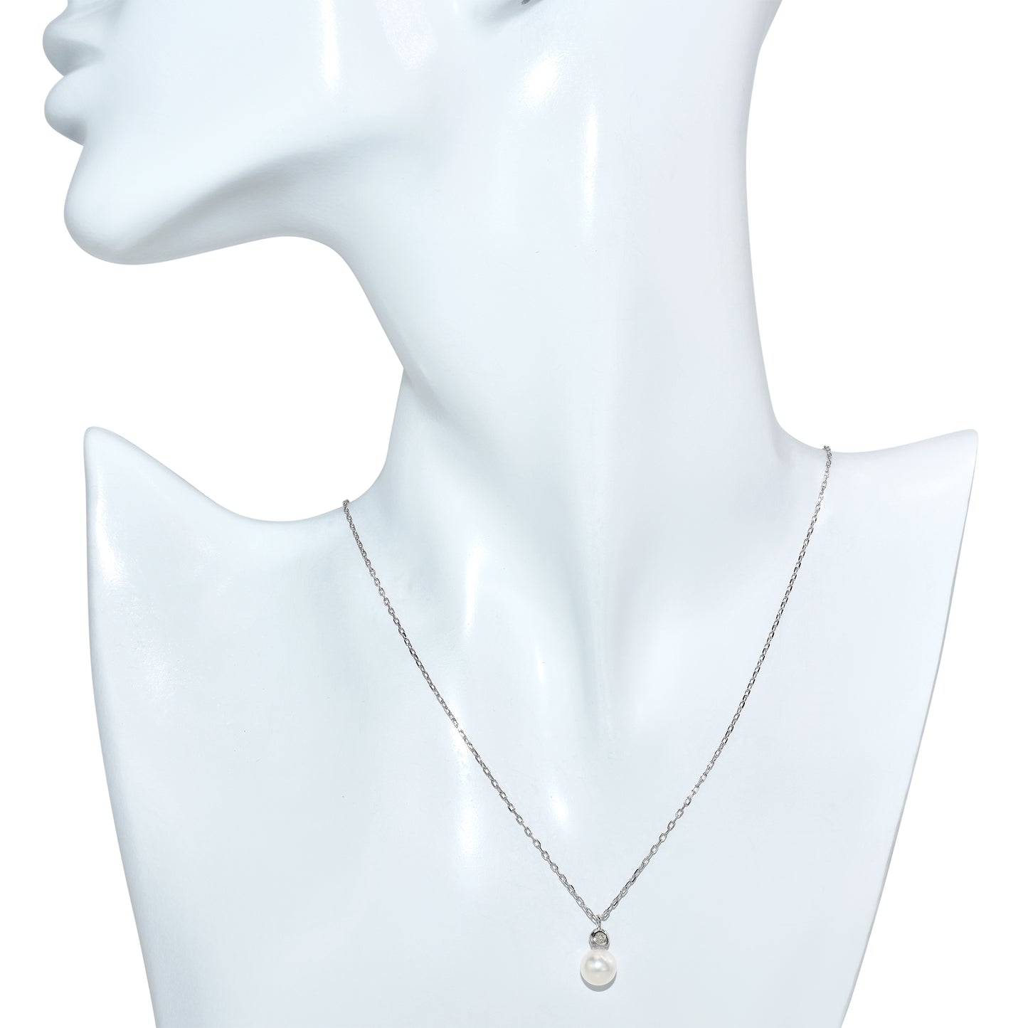 14k White Cultured Pearl Diamond Slider Necklace