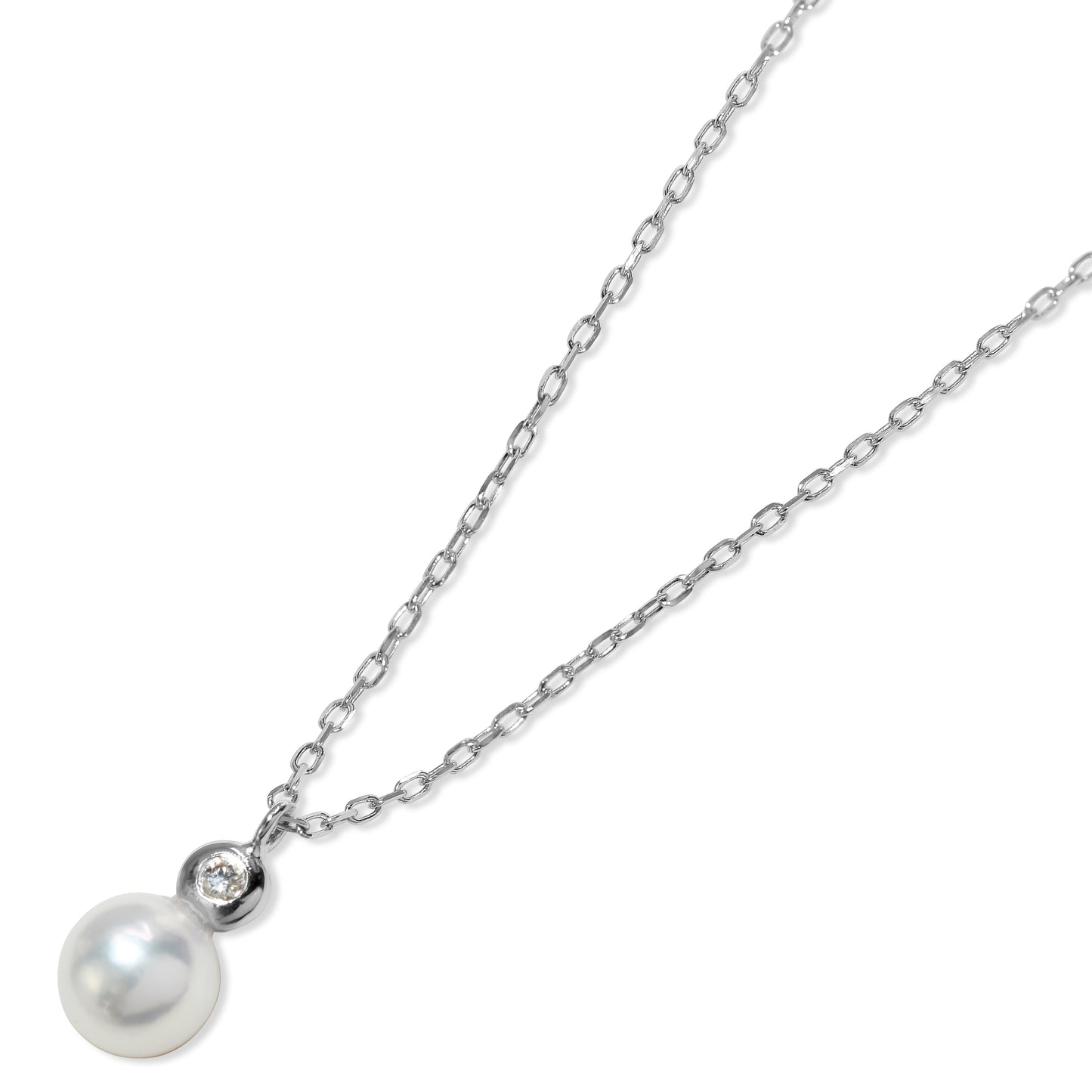 14k White Cultured Pearl Diamond Slider Necklace